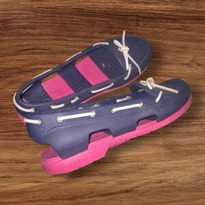 CROCS Navy and Pink Beach Line Loafers